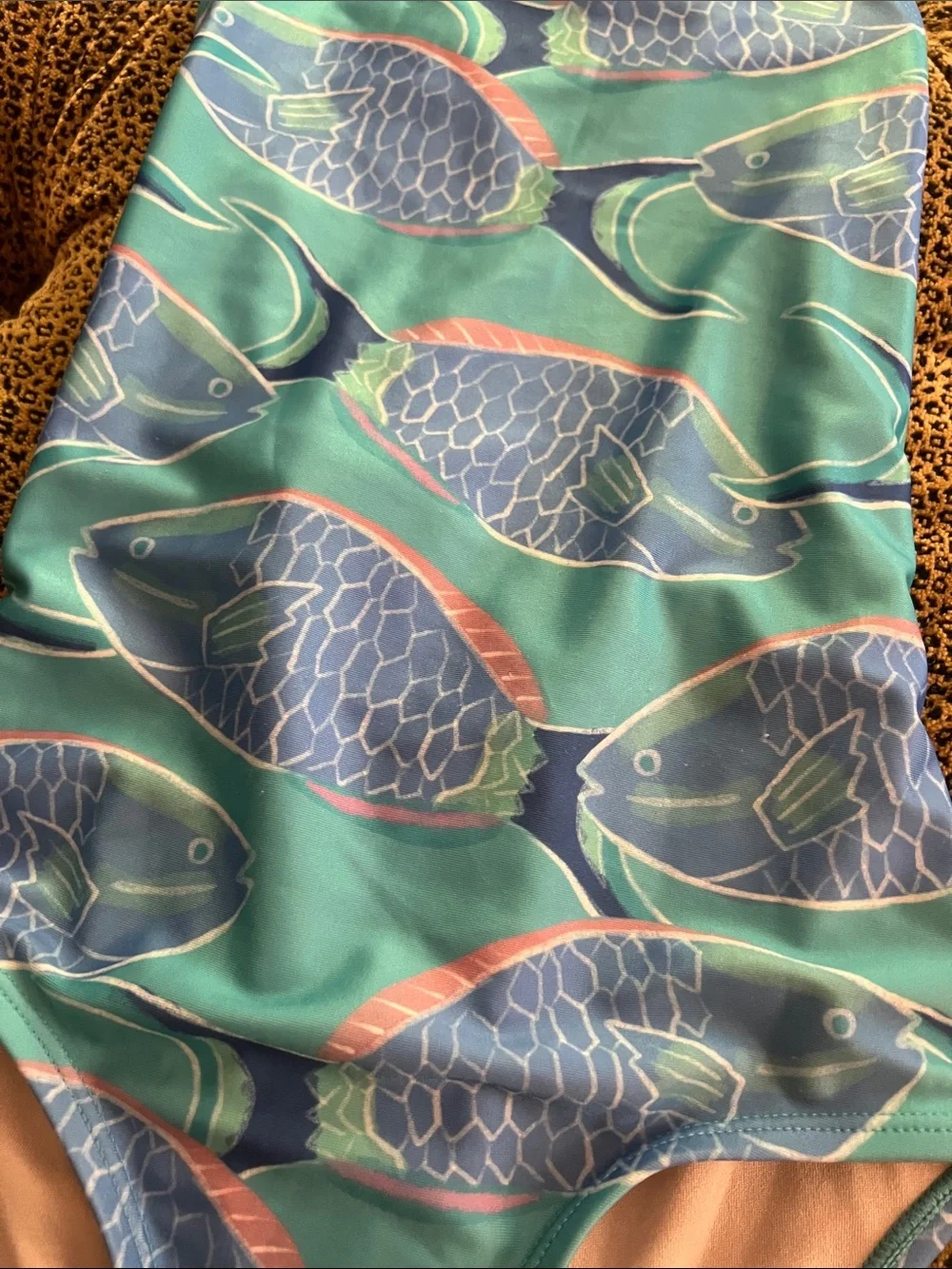 Tea Collection Teal and Blue Fish-Print One-Piece Swimsuit size 10